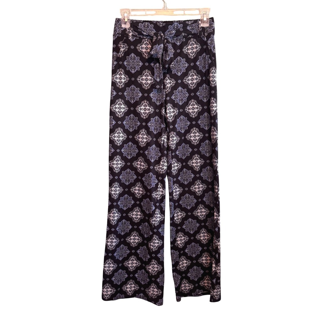 Joe B by Joe Benbasset Women Small Black Blue Medallion Wide Leg Palazzo Pants